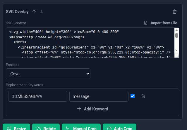 SVG overlay filter settings