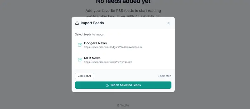 FeedDeLingoのフィード追加ボタンを押した直後、